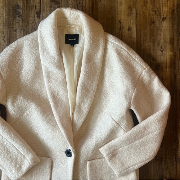 Express Womens Ivory Wool Blend Pea Coat Size Medium - Picture 2 of 7